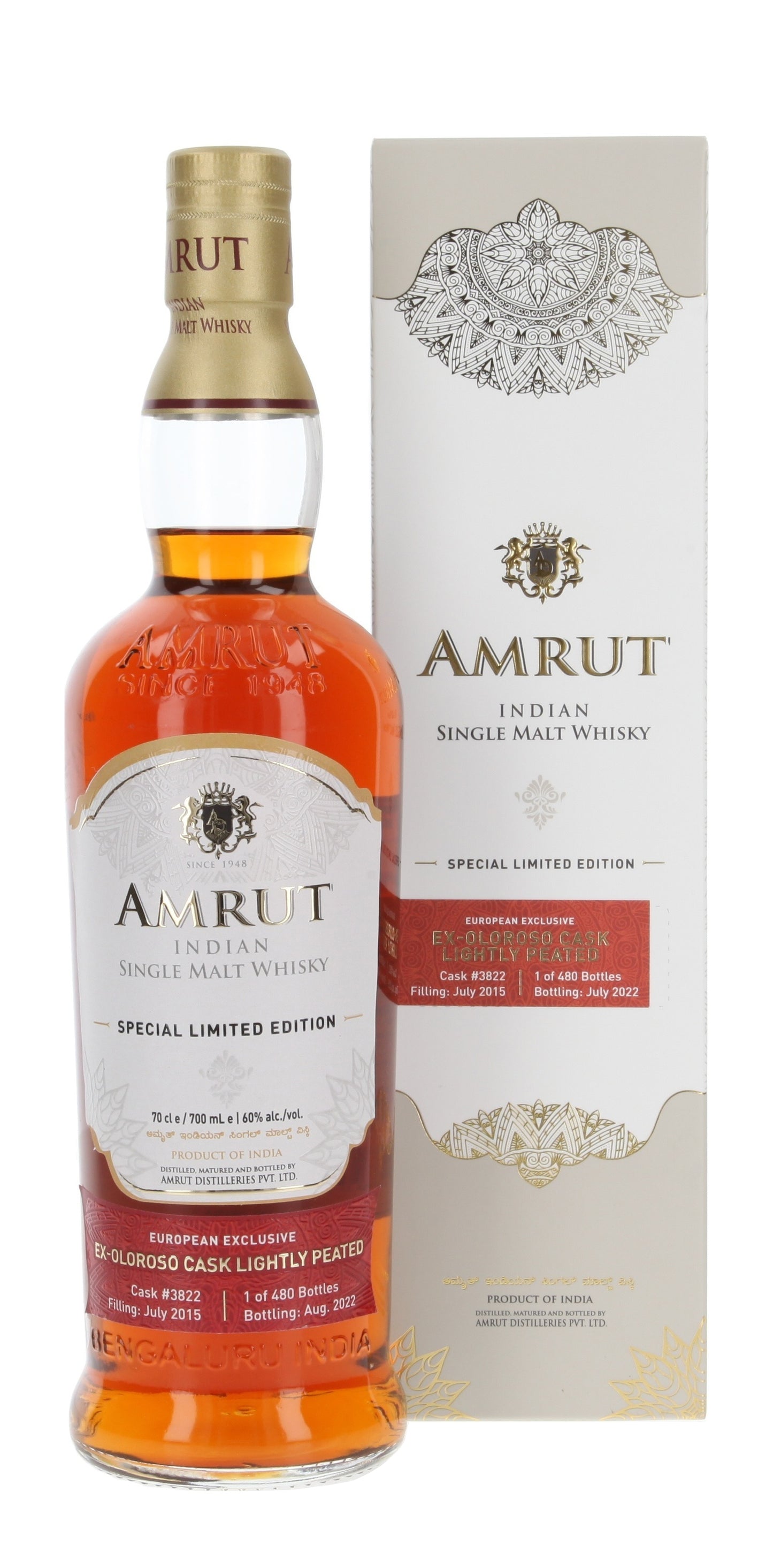 Amrut 2015/2022 - Oloroso Cask - Lightly Peated - Cask No. 3822 60,0 %