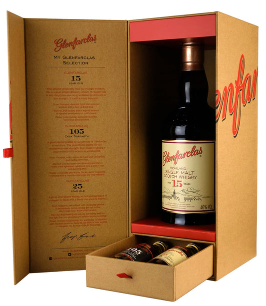 Glenfarclas 15 Jahre  Geschenkpaket inkl. 5cl 105 & 5cl 25 Jahre